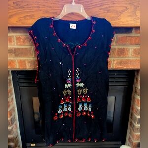 Beaded Christmas Sweater Vest Women's Size XL
